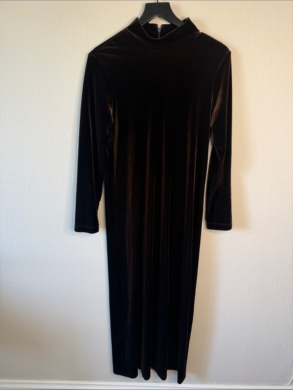Vintage 90’s Carole Little Brown Velvet Long-Sleeve Mock Neck Maxi Dress
